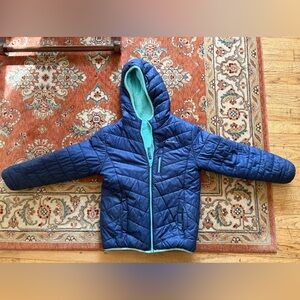 Eddie Bauer kids 10/12 M winter coat fleece lined navy turquoise